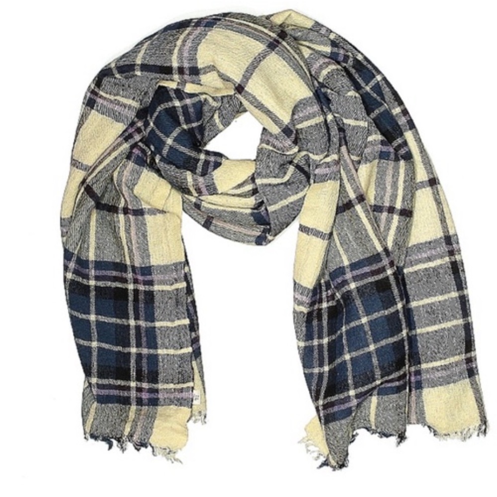 BANANA REPUBLIC Navy White Plaid Scarf Raw Ends Lightweight Rectangle
